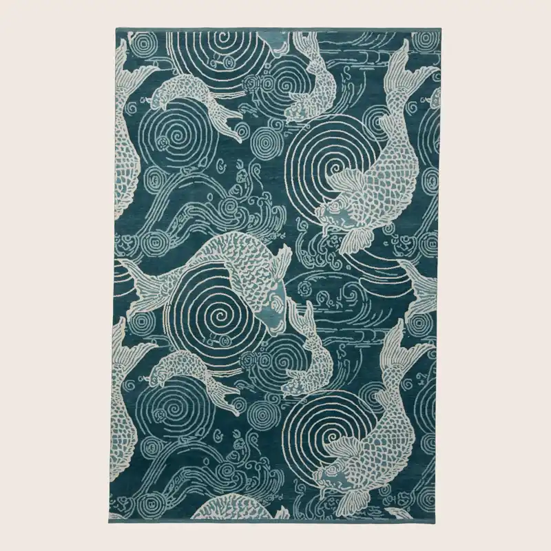Blue Contemporary Wool Silk Blend Rug - 6' x 9'