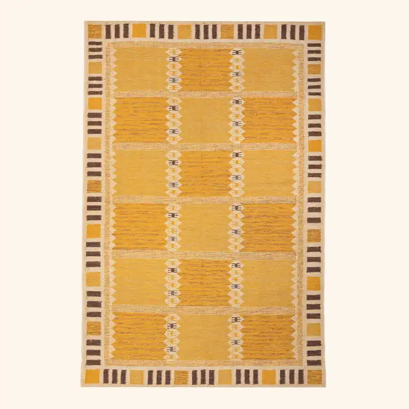 Yellow Swedish Inspired Kilim Wool Rug - 6' x 9'