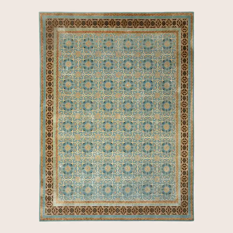 Blue Tibetan Traditional Wool Silk Blend Rug - 8'2" x 10'2"