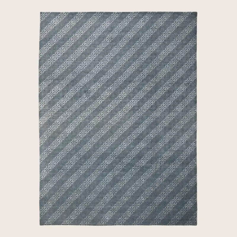 Blue Tibetan Transitional Wool Silk Blend Rug - 9'1" x 12'1"