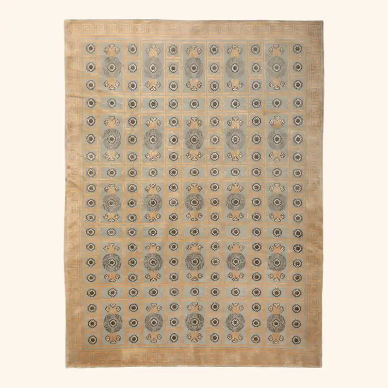 Blue Tibetan Traditional Wool Silk Blend Rug - 8' x 10'