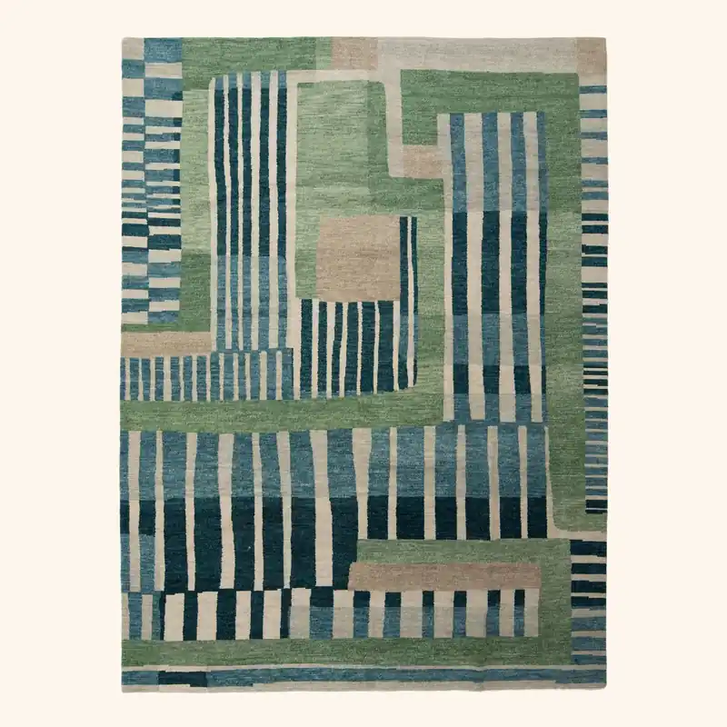 Green Contemporary Wool Rug - 8' x 10'