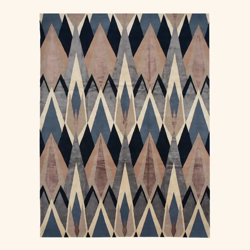 Blue Multi Contemporary Tibetan Wool Rug - 9'1" x 12'2"