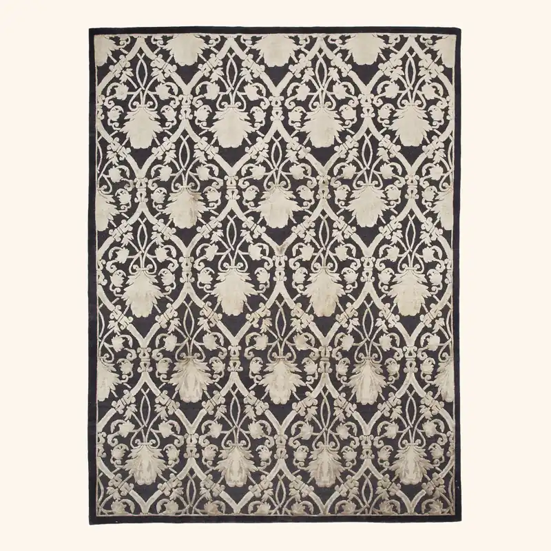 Black Traditional Tibetan Wool Rug - 9' x 12'1"