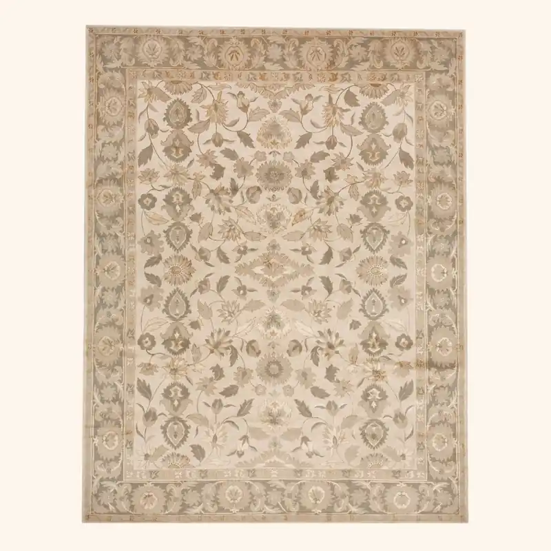 Beige Traditional Tibetan Wool Silk Blend Rug - 9'2" x 12'3"