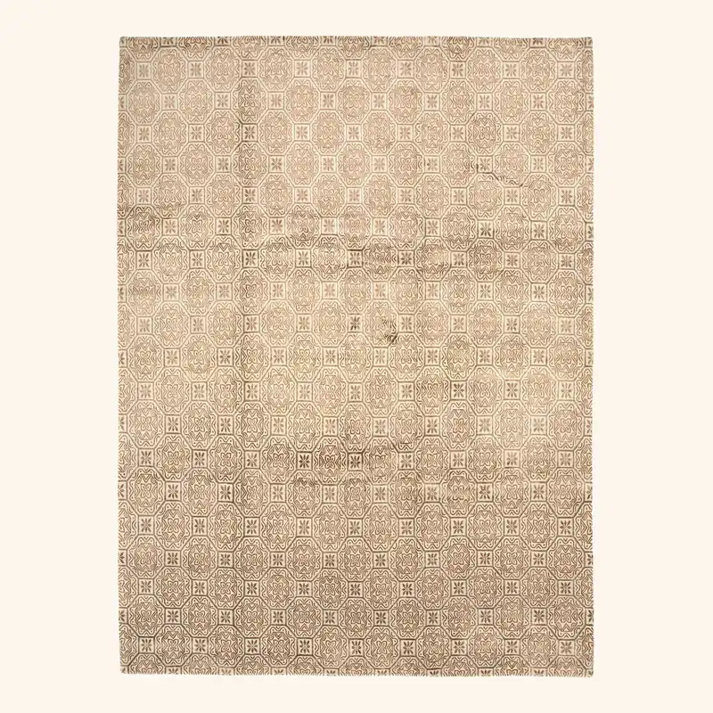 Beige Transitional Tibetan Wool Silk Blend Rug - 9'1" x 12'5"
