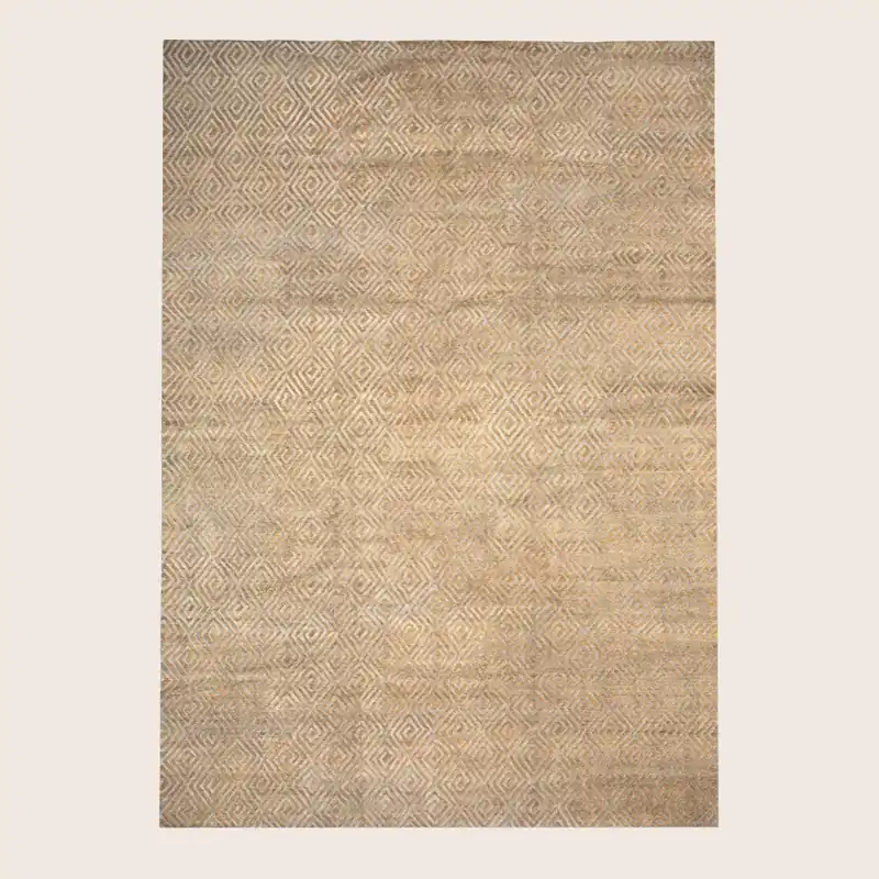 Beige Transitional Tibetan Sunpat Silk Blend Rug - 12'1" x 18'1"