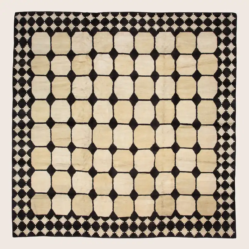 Black Traditional Tibetan Wool Rug - 14'8" x 15'1"