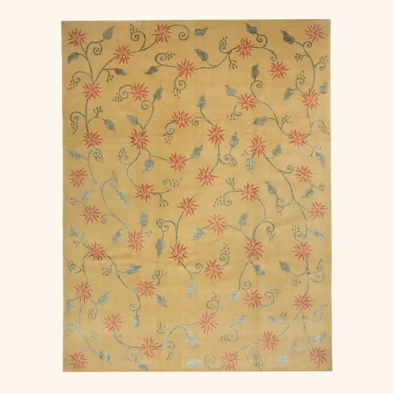 Yellow Transitional Tibetan Wool Silk Blend Rug - 9'2" x 11'10"