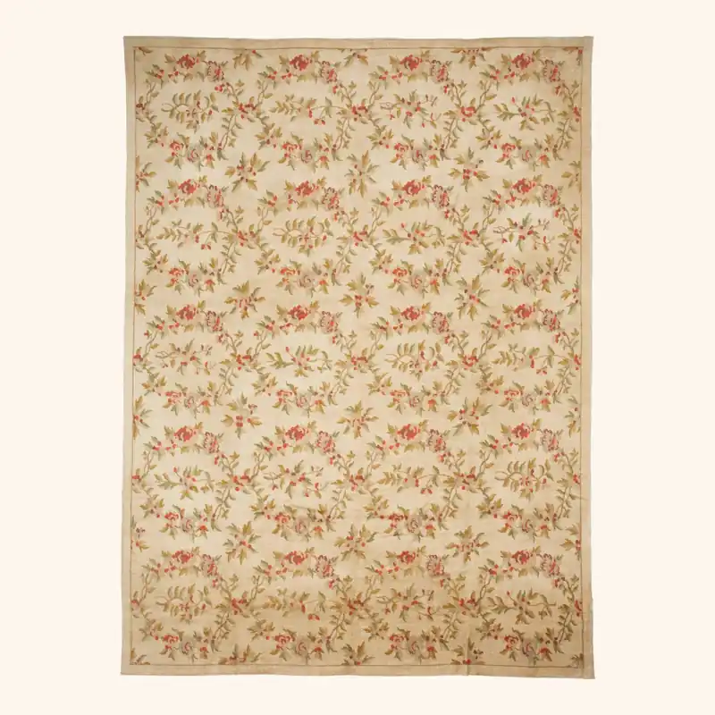 Beige Traditional Tibetan Wool Silk Blend Rug - 10' x 13'9"