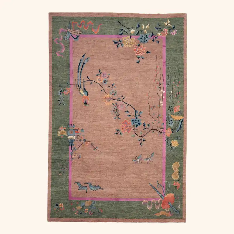 Pink Traditional Chinese Art Deco Wool Rug - 6' x 9'