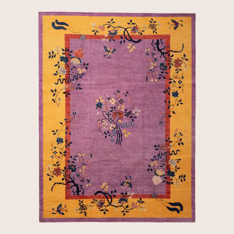 Purple Traditional Art Deco Wool Rug - 8' x 10'