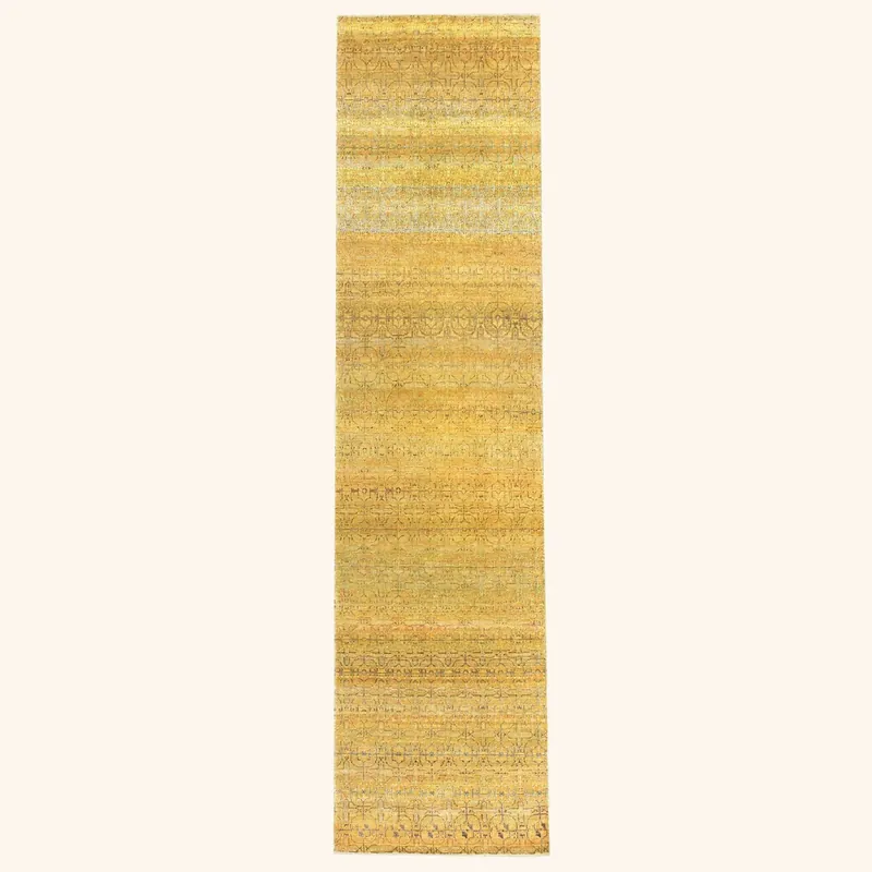 Yellow Transitional Wool Silk Blend Runner - 3' x 12'3"