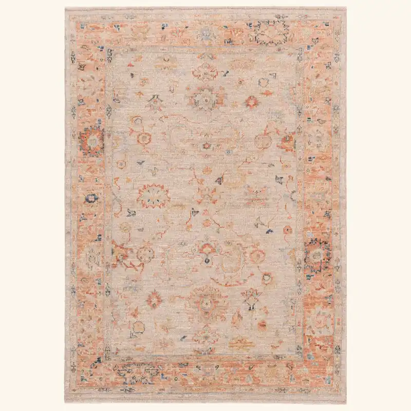 Cream Oushak Angora Wool Rug - 4'10" x 6'9"