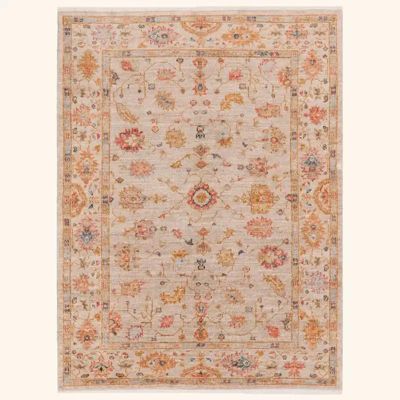 Cream Oushak Angora Wool Rug - 5'2" x 6'8"
