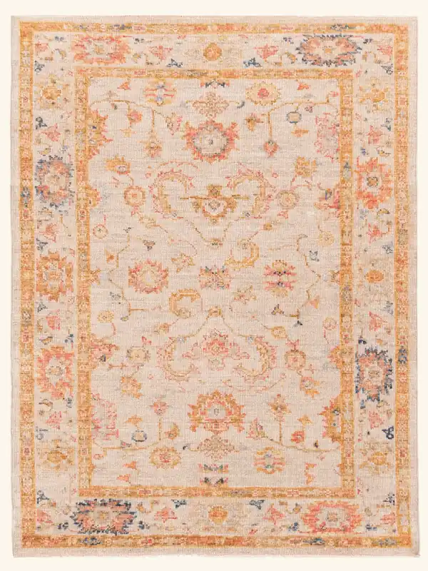 Cream Oushak Angora Wool Rug - 3'11" x 5'11"