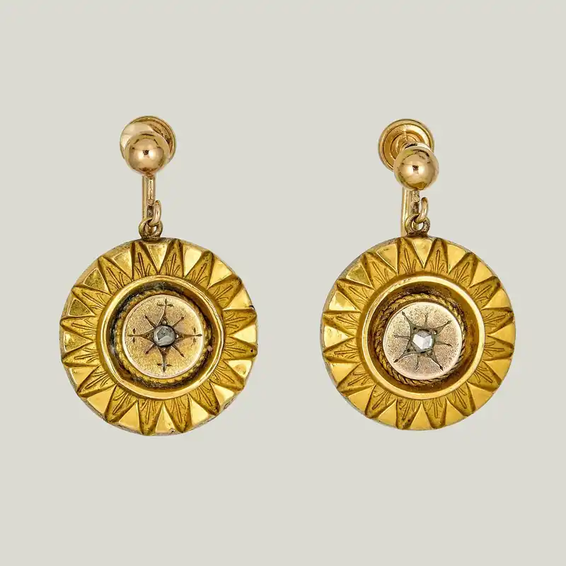 14K Yellow Gold Sunburst Earrings - Odeon Collection (Leased)