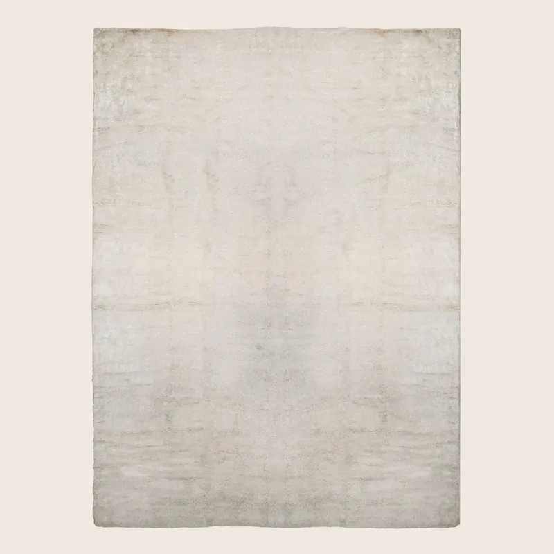 Cream Solid Shag Art Silk Rug - 13' x 18'