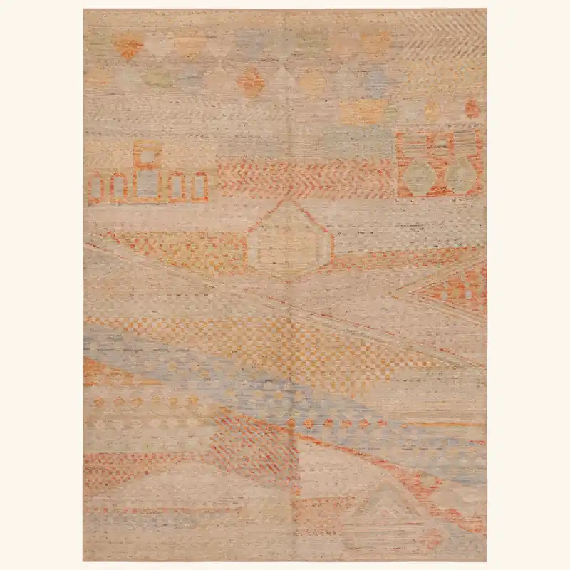 Zameen Beige Mid Century Modern Rug - 5'9" x 7'9"
