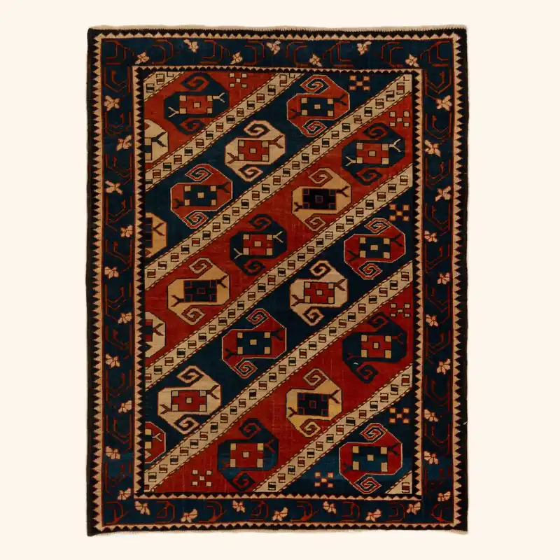 Red and Blue Antique Ganje Rug - 3'3" x 4'7"