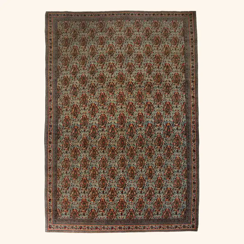 Orange & Light Blue Antique Persian Tehran Rug - 8' x 10'