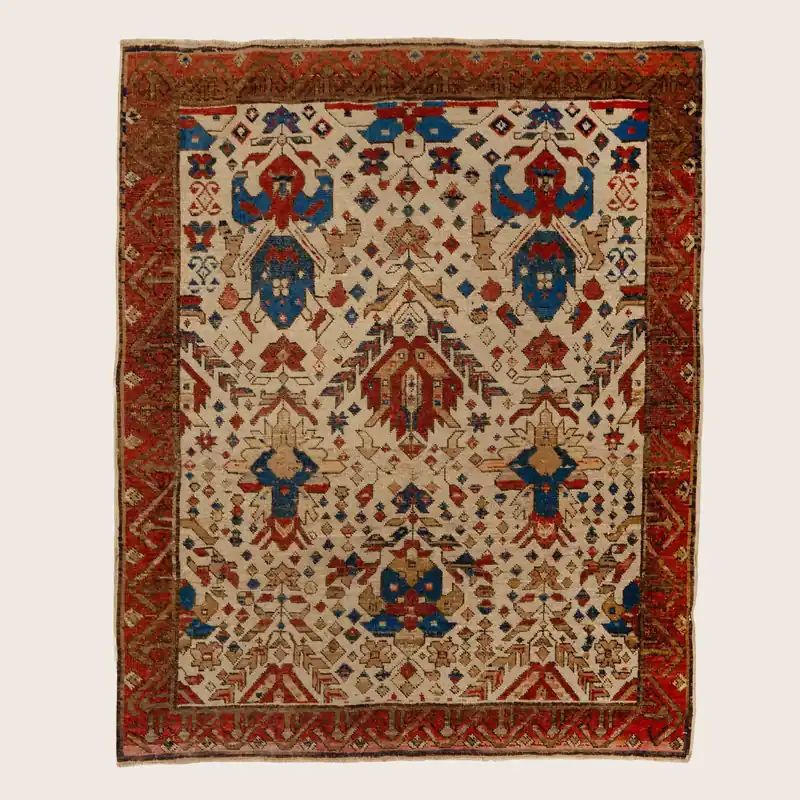 Ivory & Red Antique Karabagh Rug - 4'3" x 5'3"