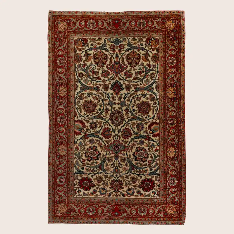 Red Antique Kashan Rug - 4'5" x 7'1"