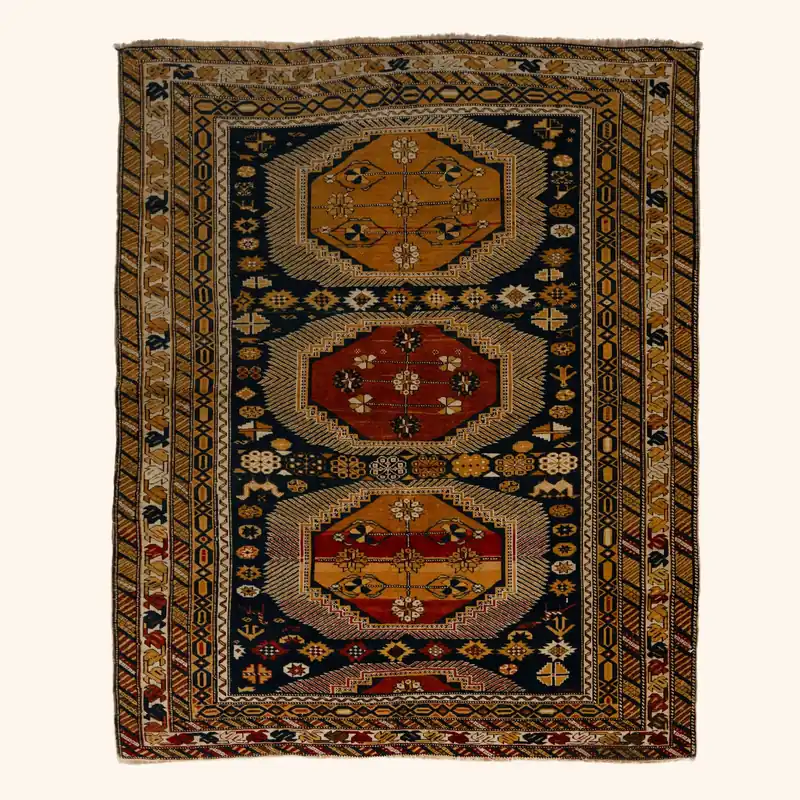 Multicolored Antique Shirvan Persian Rug - 4'1" x 5'1'