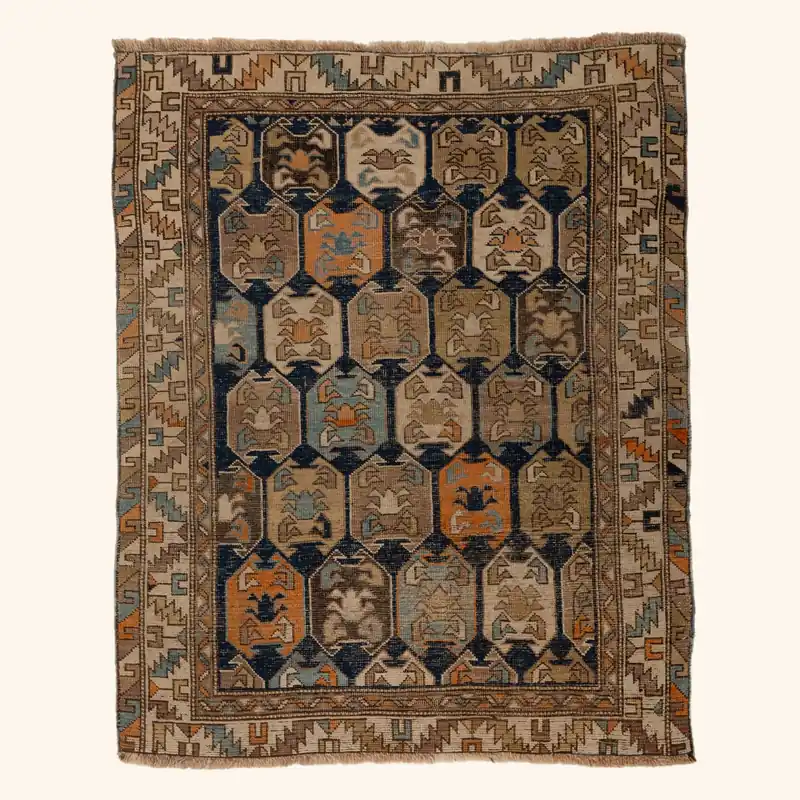 Multicolored Antique Shirvan Persian Rug - 3'7" x 4'3"