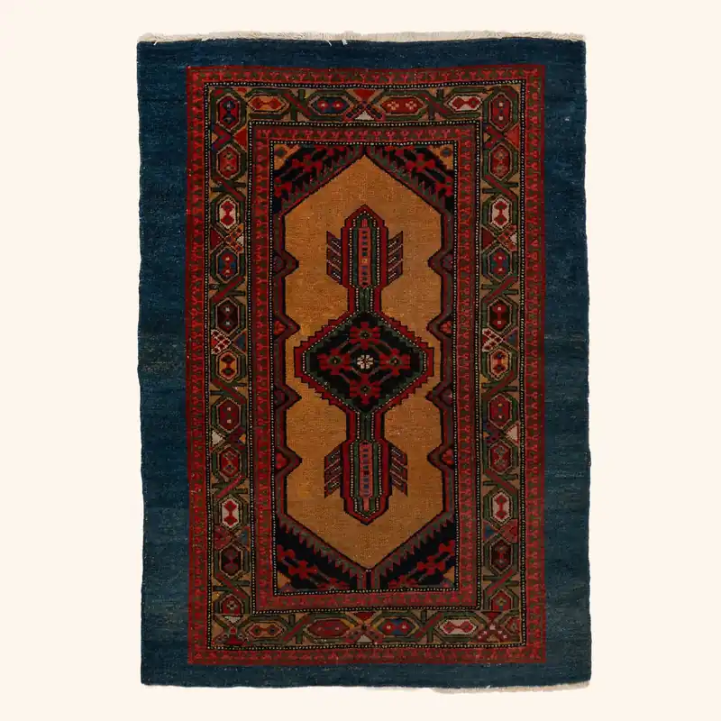 Red and Navy Antique Serab Persian Rug - 3'1" x 4'3"