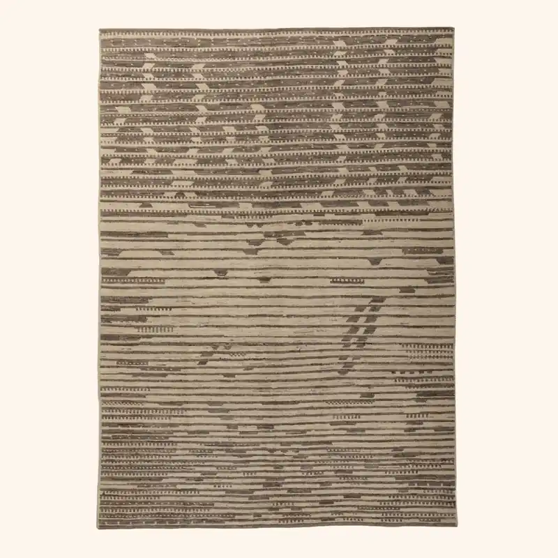 Taupe and Cream Zameen Modern Wool Rug - 6'4" x 9'1"