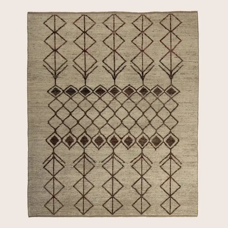 Brown & Beige Zameen Wool Rug - 8'11" x 9'10"
