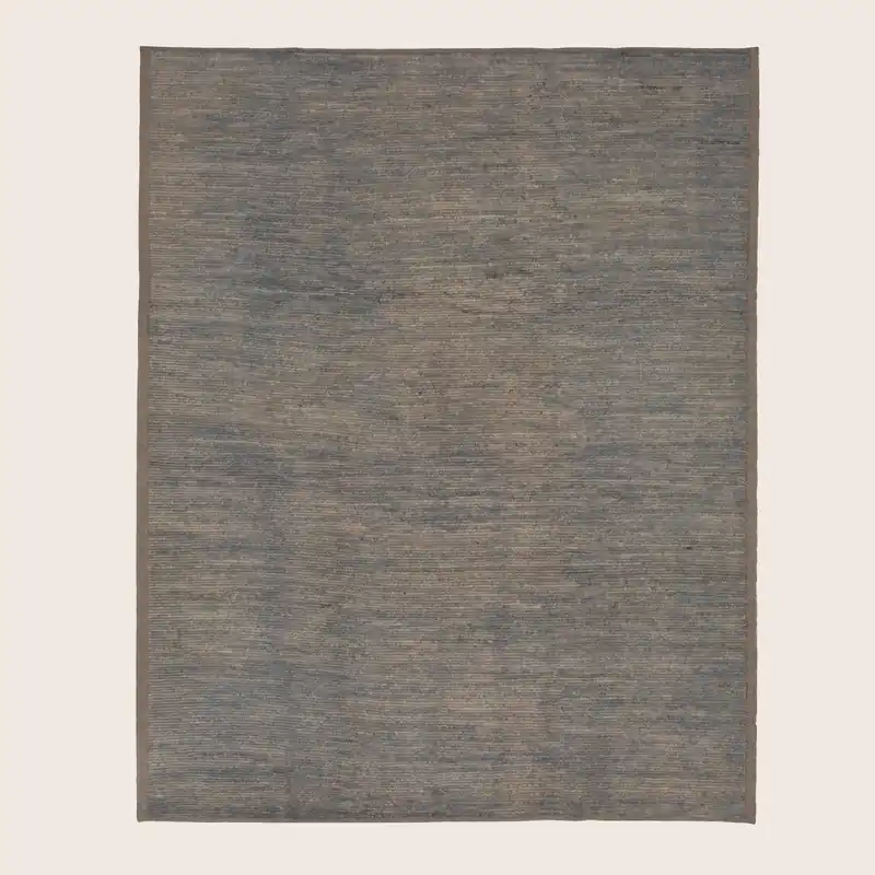 Blue Zameen Solid Modern Wool Rug - 9'6" x 11'10"