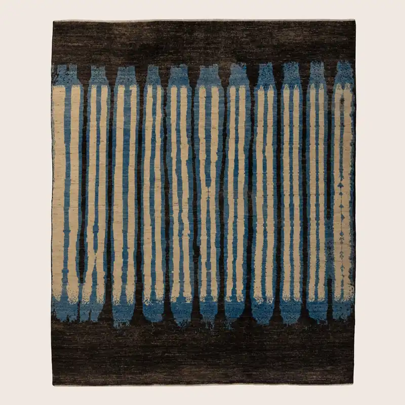 Blue & Black Zameen Modern Wool Rug - 8'7" x 9'7"