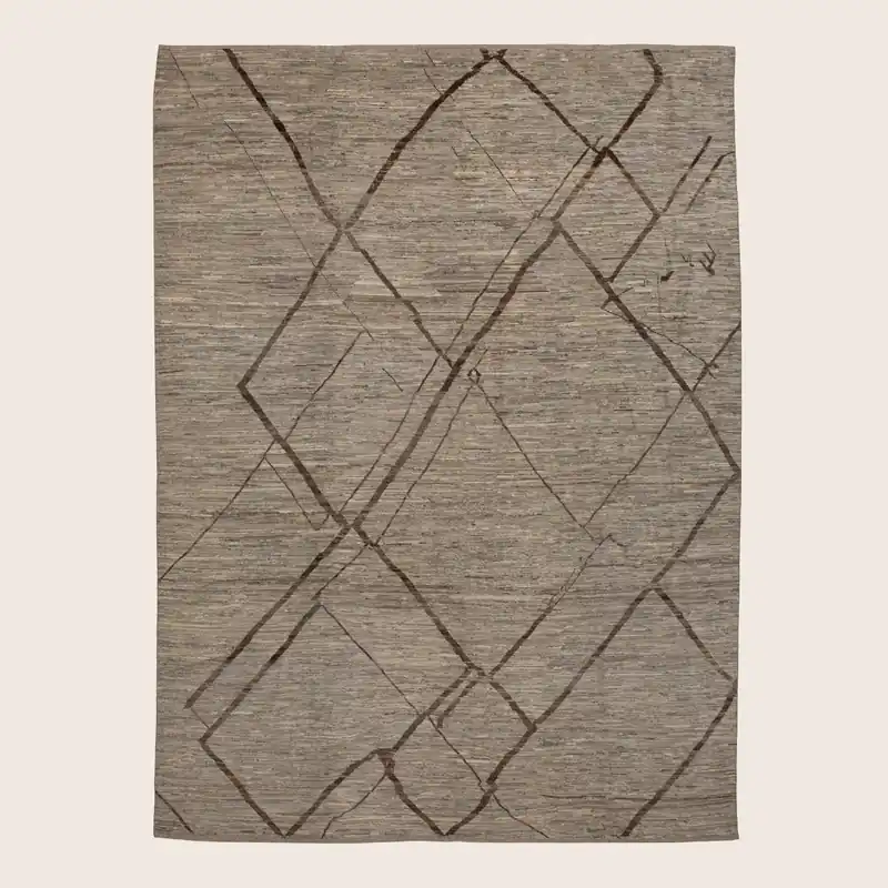 Brown Zameen Geometric Modern Wool Rug - 10'4" x 14'2"
