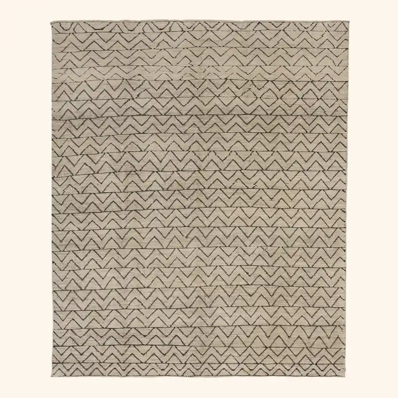 Beige Zameen Geometric Wool Rug - 8'4" x 9'8"