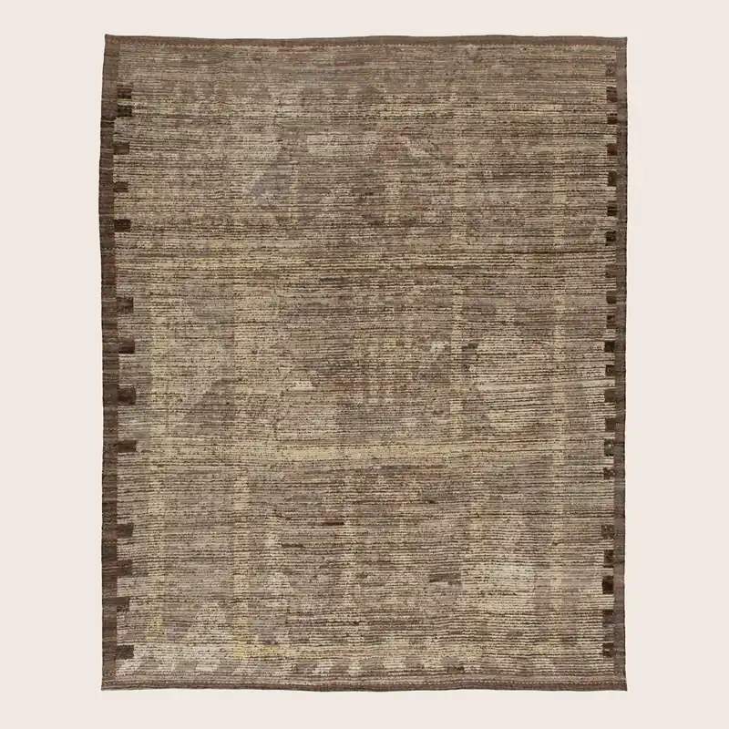 Brown Distressed Zameen Wool Rug - 9'3" x 11'2"