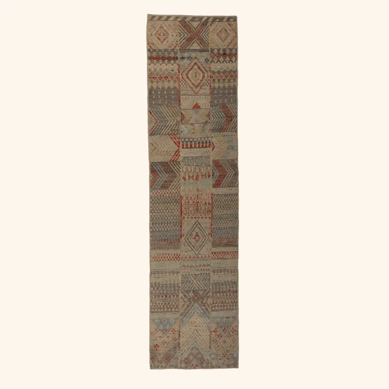 Zameen Patterned Modern Wool Runner - 3'2" x 12'5"
