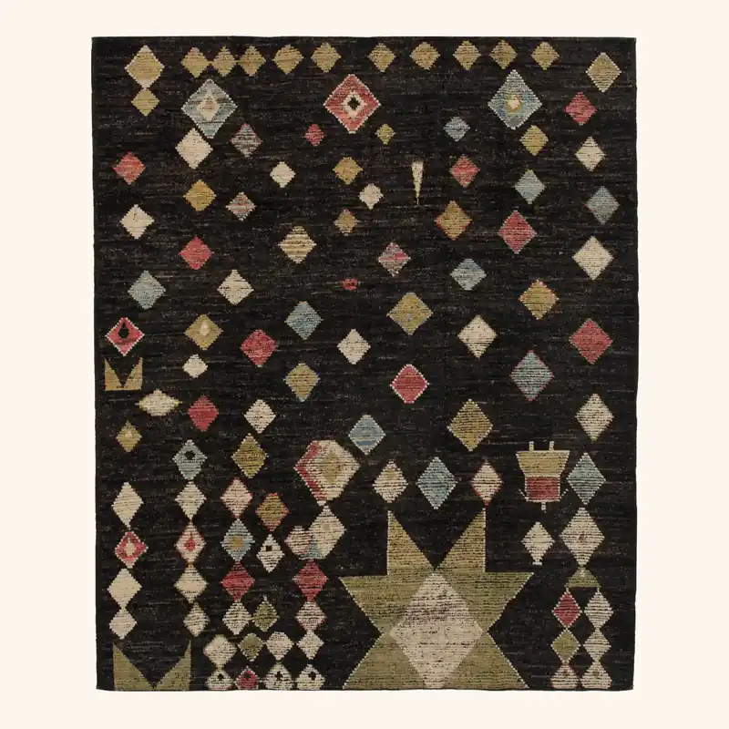 Black Multicolored Zameen Transitional Wool Rug - 8'5" x 10'