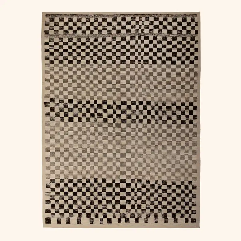 Zameen Multicolored Grid Modern Wool Rug - 10' x 13'10"