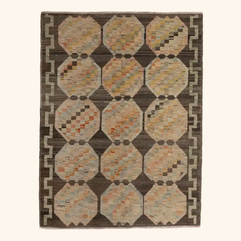Zameen Multicolored Patterned Modern Wool Rug - 4'4" x 5'9"