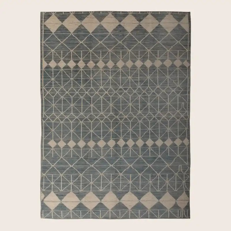 Blue & White Zameen Wool Rug - 9'11" x 14'7"