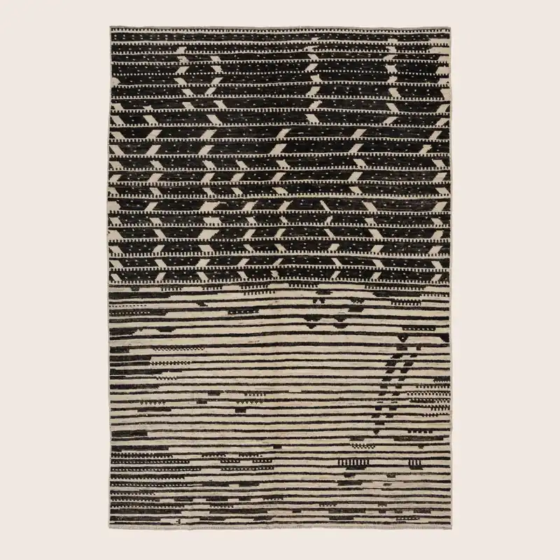 Black & White Zameen Transitional Wool Rug - 6'3" x 9'1"