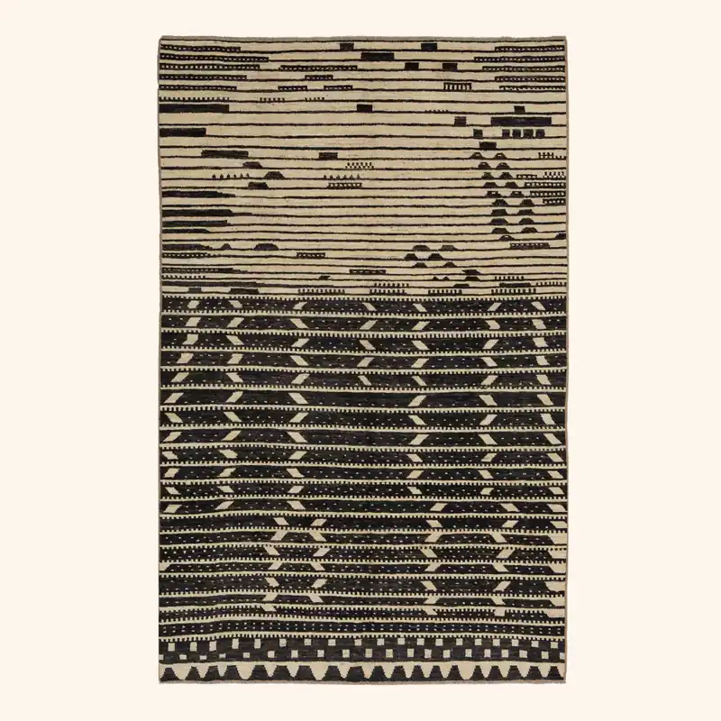 Black & White Zameen Transitional Wool Rug - 6'1" x 9'3"