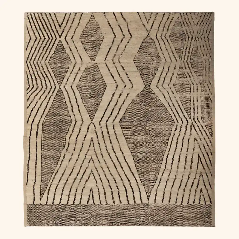 Black and White Zameen Modern Wool Rug - 8'10" x 9'7"