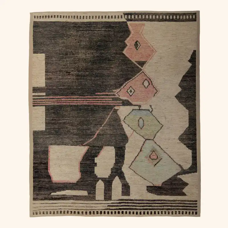 Black Zameen Transitional Wool Rug - 8'8" x 9'9"