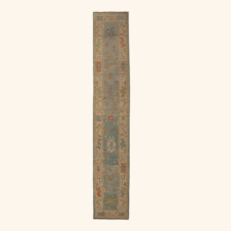 Blue Zameen Transitional Wool Rug - 3'4" x 18'10"