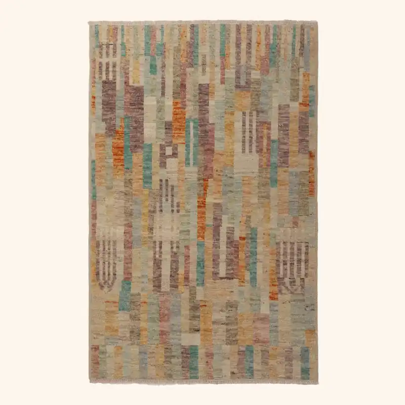 Zameen Multicolored Modern Wool Rug - 3'10" x 5'11"