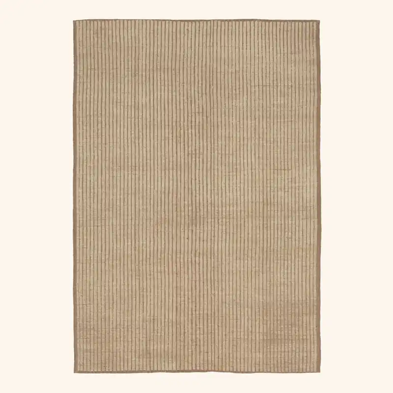 Beige Zameen Solid Modern Wool Rug - 5'5" x 7'11"