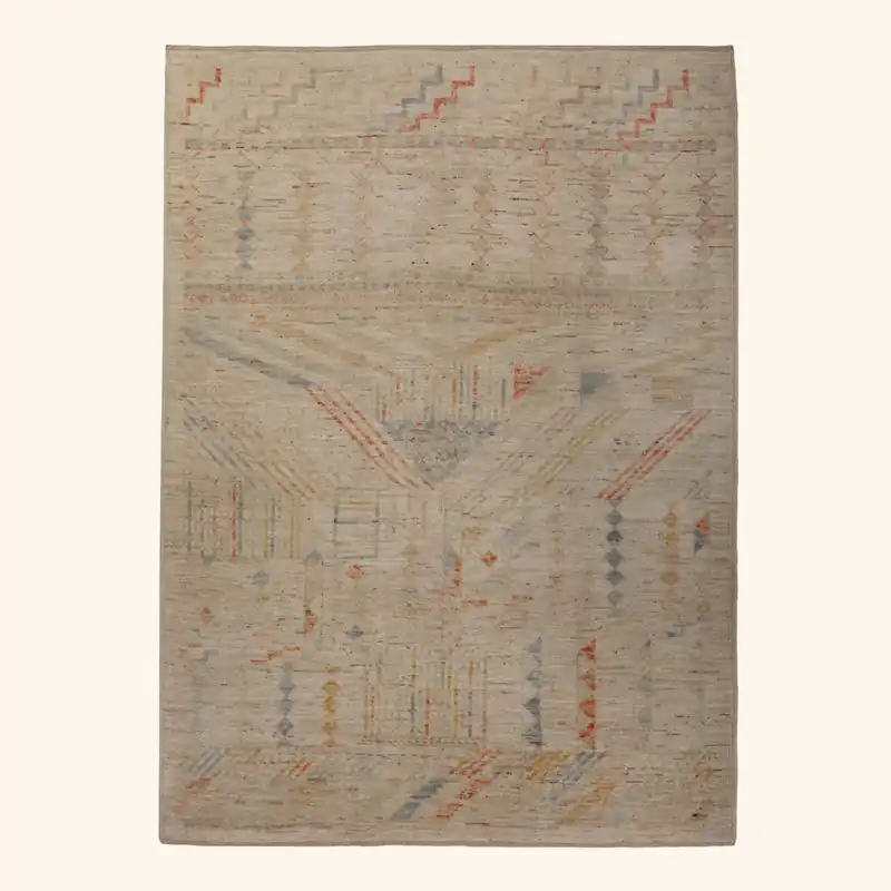 Zameen Multicolored Geometric Wool Rug - 5'9" x 8"